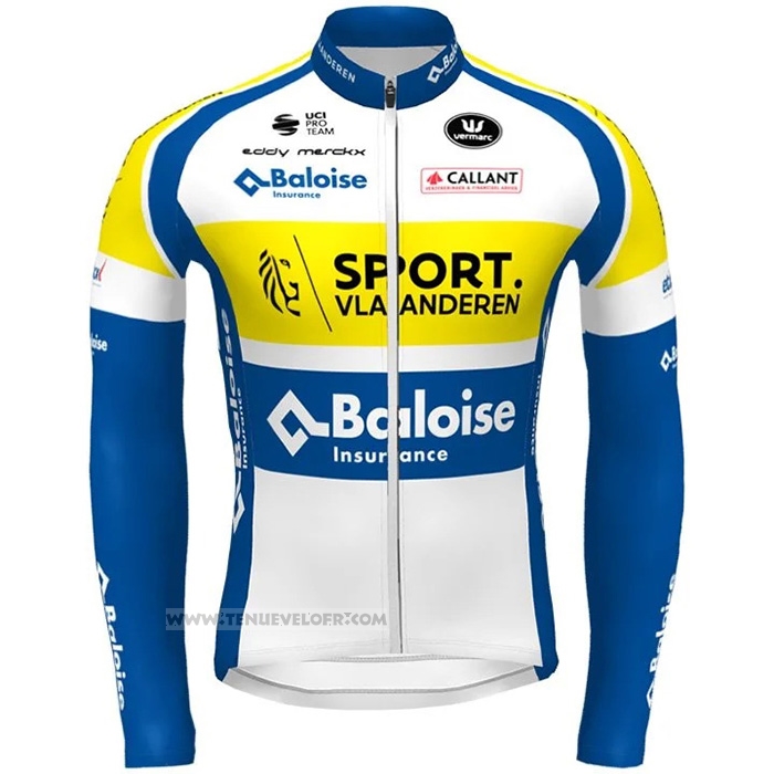 2021 Maillot Cyclisme Sport Vlaanderen Baloise Bleu Jaune Manches Longues et Cuissard